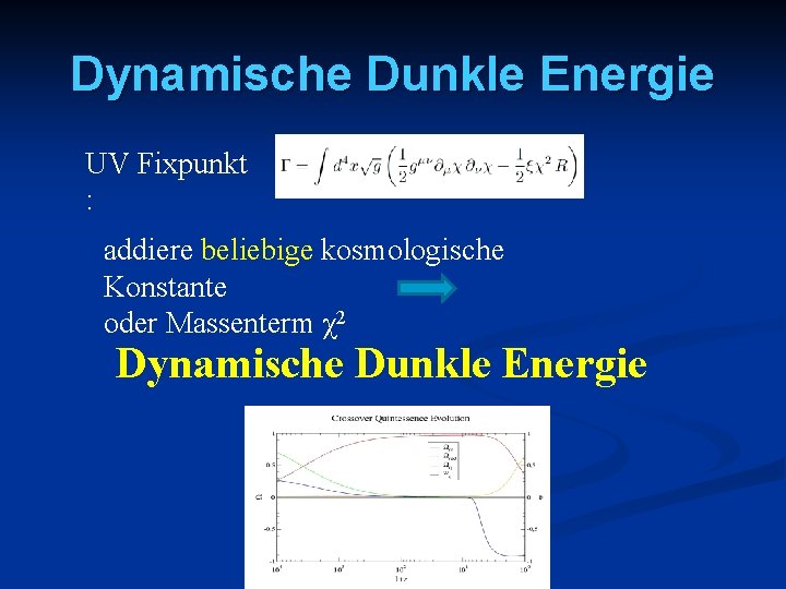 Dynamische Dunkle Energie UV Fixpunkt : addiere beliebige kosmologische Konstante oder Massenterm χ2 Dynamische