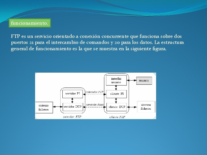 funcionamiento. FTP es un servicio orientado a conexión concurrente que funciona sobre dos puertos