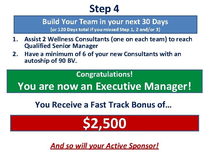 Step 4 Build Your Team in your next 30 Days (or 120 Days total