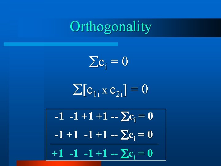 Orthogonality ci = 0 [c 1 i x c 2 i] = 0 -1
