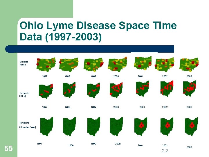 Ohio Lyme Disease Space Time Data (1997 -2003) Disease Rates 1997 1998 1999 2000