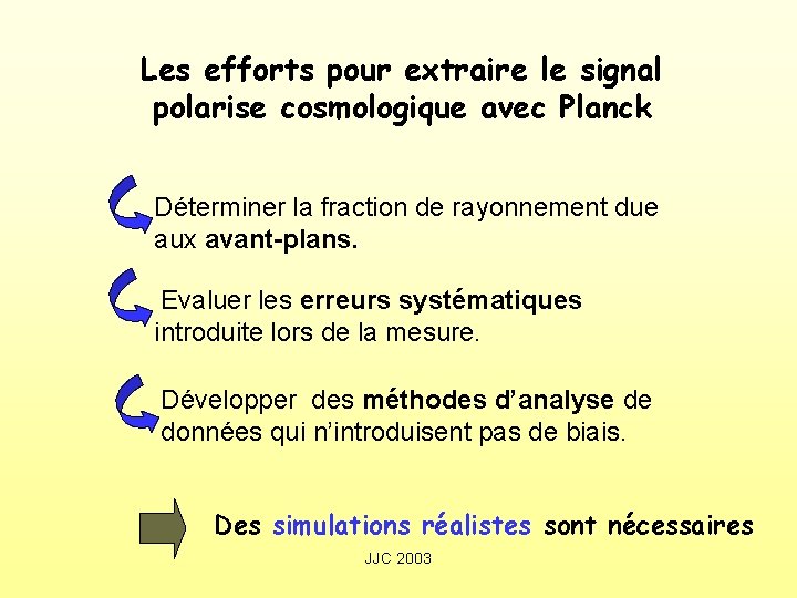 Les efforts pour extraire le signal polarise cosmologique avec Planck Déterminer la fraction de