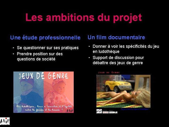 Les ambitions du projet Une étude professionnelle • Se questionner sur ses pratiques •