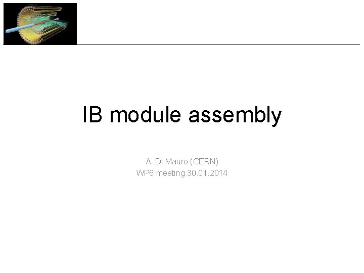 IB module assembly A. Di Mauro (CERN) WP 6 meeting 30. 01. 2014 