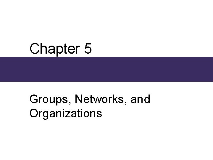 Chapter 5 Groups, Networks, and Organizations 