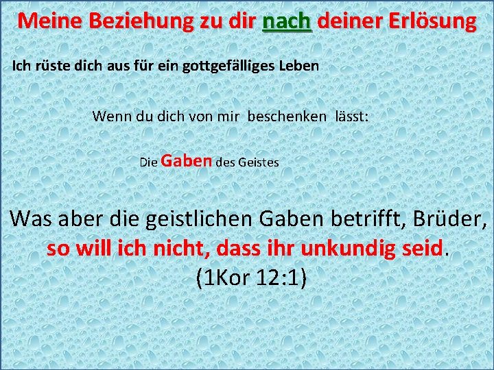 Meine Beziehung zu dir nach deiner Erlösung Ich rüste dich aus für ein gottgefälliges