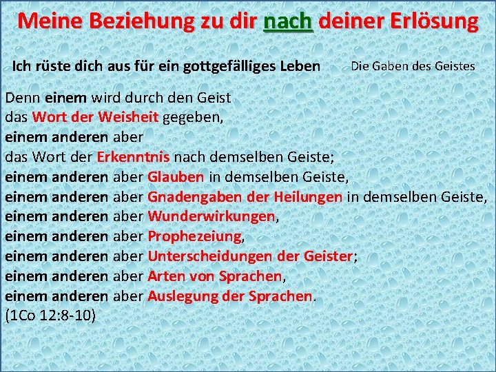 Meine Beziehung zu dir nach deiner Erlösung Ich rüste dich aus für ein gottgefälliges
