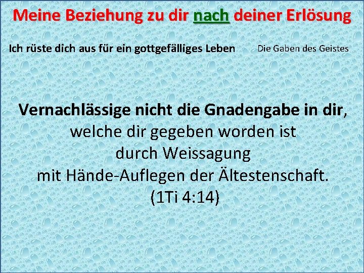 Meine Beziehung zu dir nach deiner Erlösung Ich rüste dich aus für ein gottgefälliges