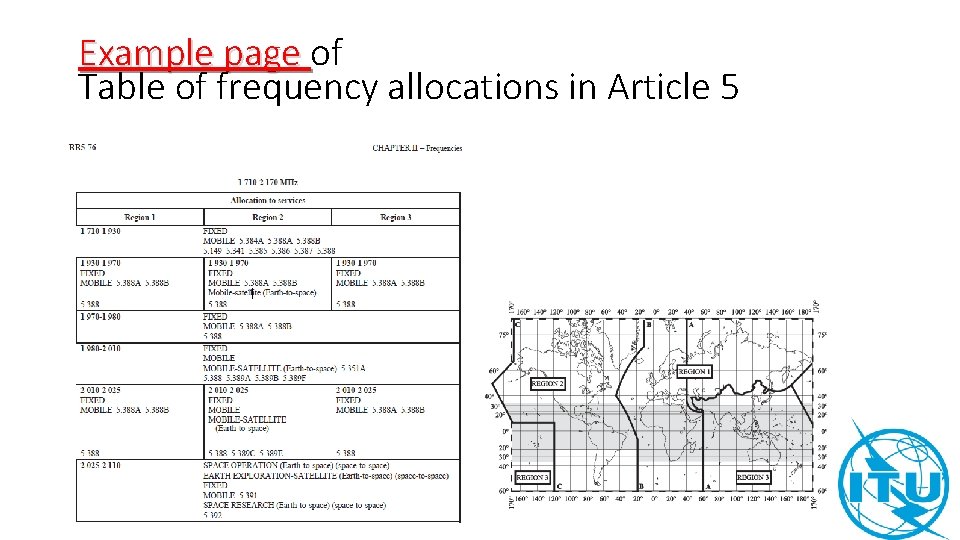Example page of Table of frequency allocations in Article 5 