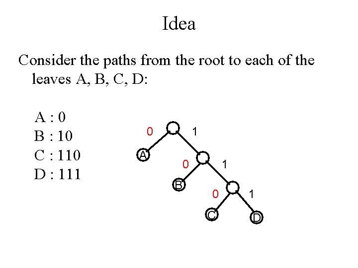 Idea Consider the paths from the root to each of the leaves A, B,