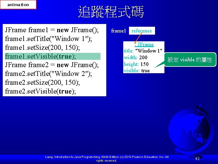 animation 追蹤程式碼 JFrame frame 1 = new JFrame(); frame 1. set. Title("Window 1"); frame