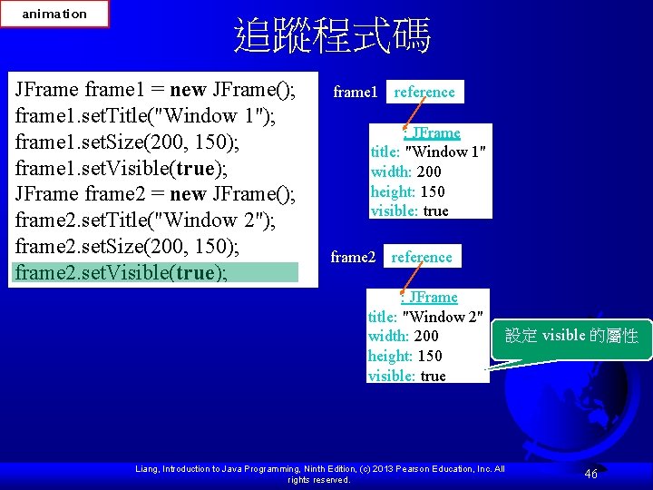 animation 追蹤程式碼 JFrame frame 1 = new JFrame(); frame 1. set. Title("Window 1"); frame