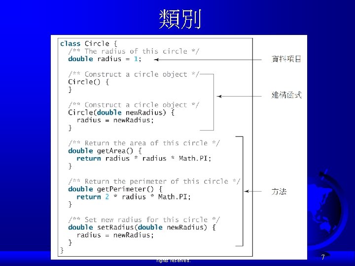 類別 Liang, Introduction to Java Programming, Ninth Edition, (c) 2013 Pearson Education, Inc. All