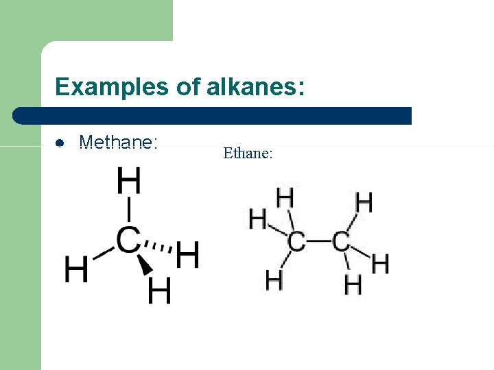 Examples of alkanes: l Methane: Ethane: 