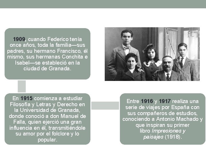 1909, cuando Federico tenía once años, toda la familia—sus padres, su hermano Francisco, él