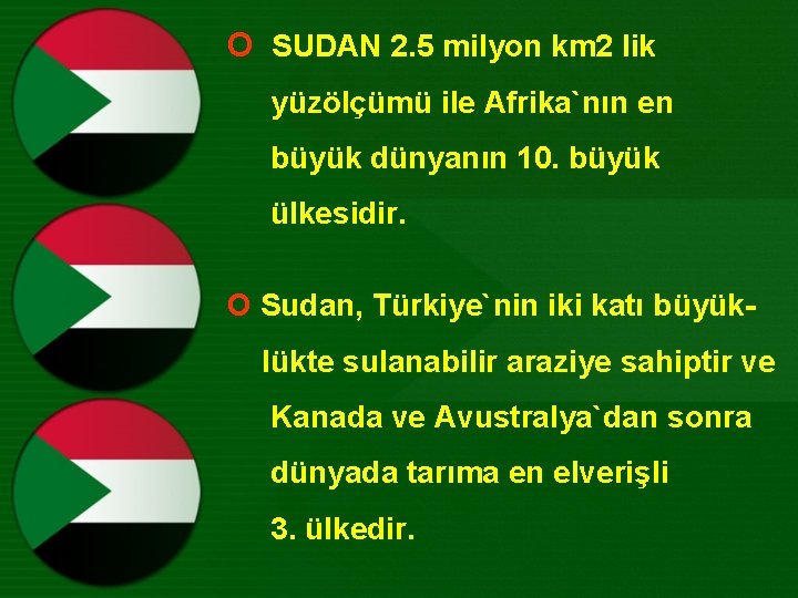 Ο SUDAN 2. 5 milyon km 2 lik yüzölçümü ile Afrika`nın en büyük dünyanın