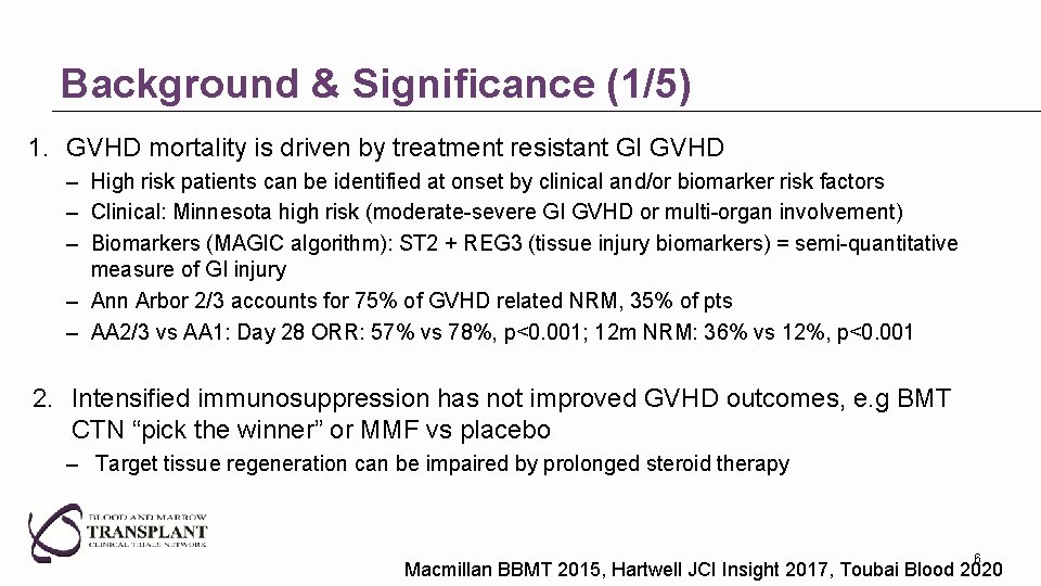 Background & Significance (1/5) 1. GVHD mortality is driven by treatment resistant GI GVHD