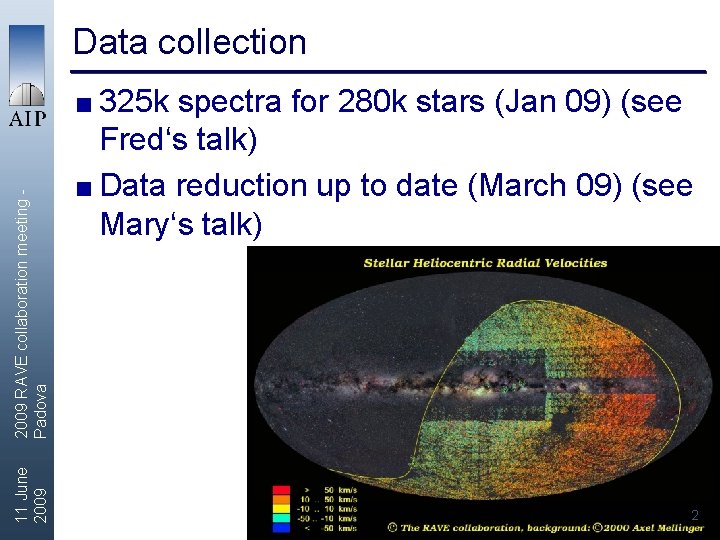 Data collection 11 June 2009 RAVE collaboration meeting Padova < 325 k spectra for