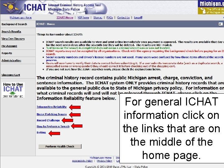 For general ICHAT information click on the links that are on the middle of