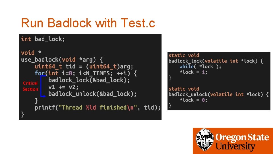 Run Badlock with Test. c Critical Section 