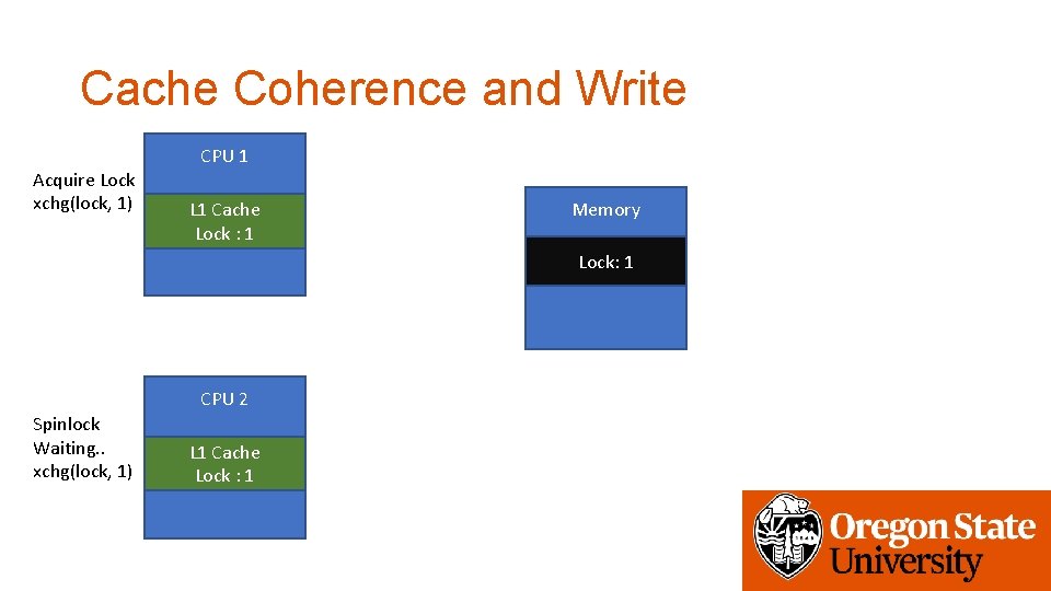 Cache Coherence and Write Acquire Lock xchg(lock, 1) CPU 1 L 1 Cache Lock