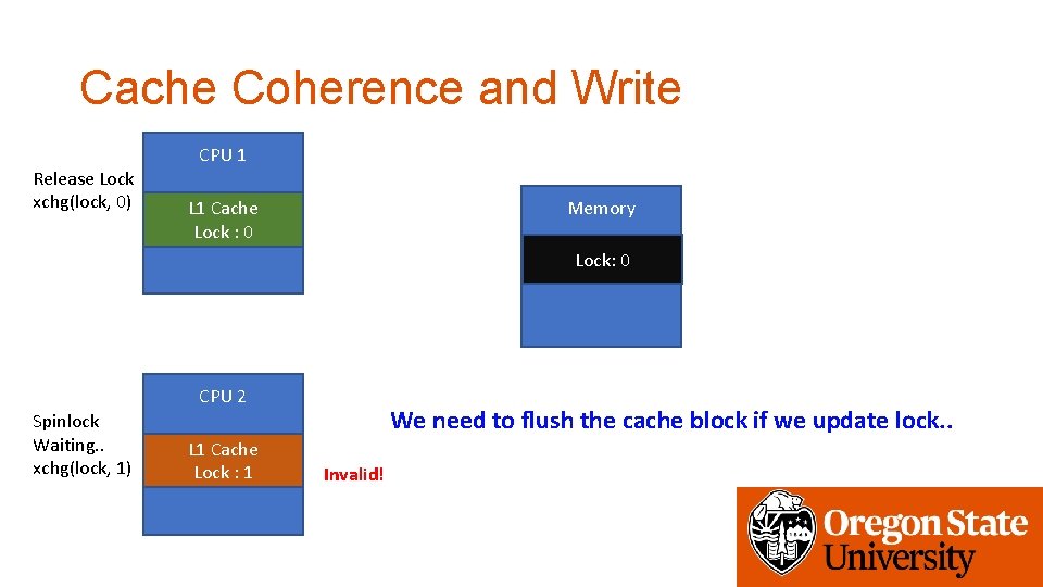 Cache Coherence and Write Release Lock xchg(lock, 0) CPU 1 L 1 Cache Lock