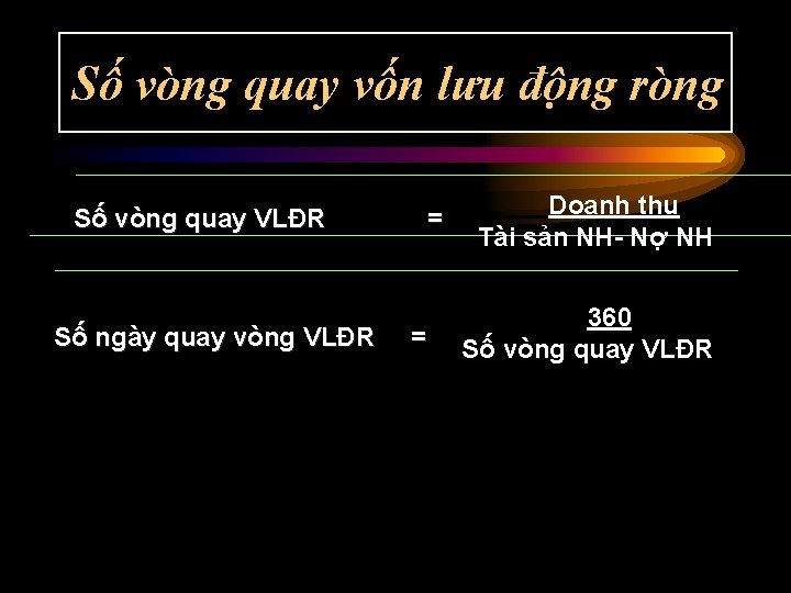 Số vòng quay vốn lưu động ròng Số vòng quay VLĐR Số ngày quay