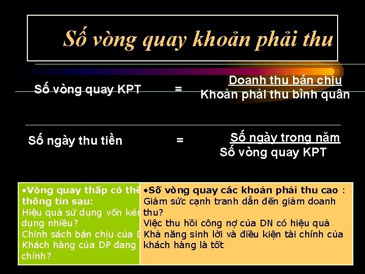 Số vòng quay khoản phải thu Số vòng quay KPT Số ngày thu tiền