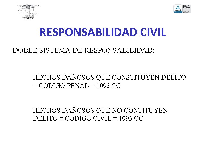 RESPONSABILIDAD CIVIL DOBLE SISTEMA DE RESPONSABILIDAD: HECHOS DAÑOSOS QUE CONSTITUYEN DELITO = CÓDIGO PENAL