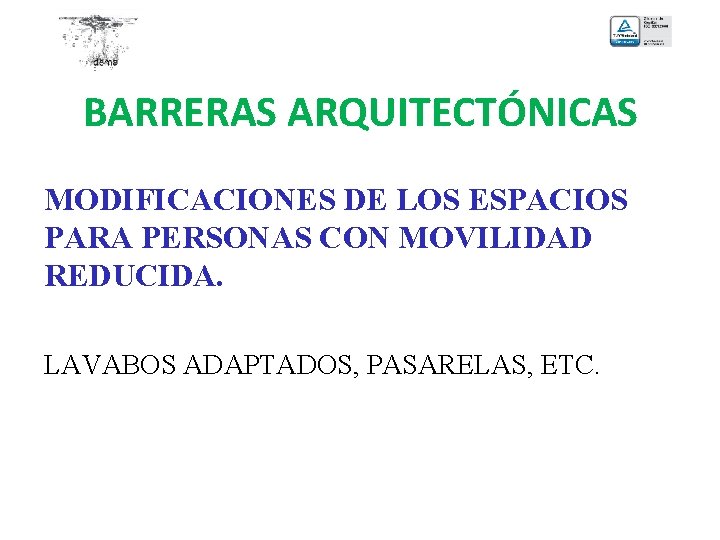 BARRERAS ARQUITECTÓNICAS MODIFICACIONES DE LOS ESPACIOS PARA PERSONAS CON MOVILIDAD REDUCIDA. LAVABOS ADAPTADOS, PASARELAS,