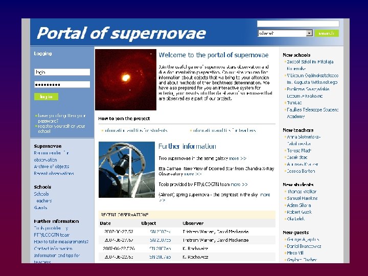 Supernovae programme and web-portal 