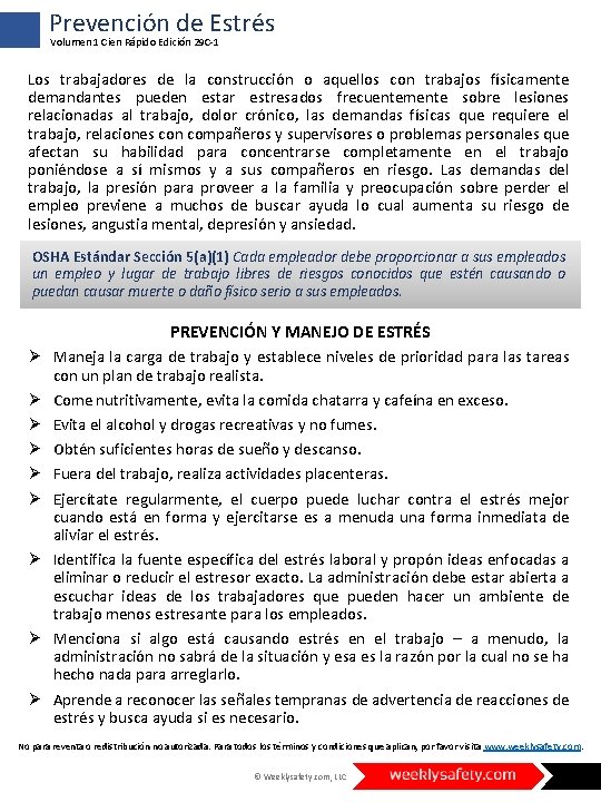 Prevencin de Estrs Volumen 1 Cien Rpido Edicin
