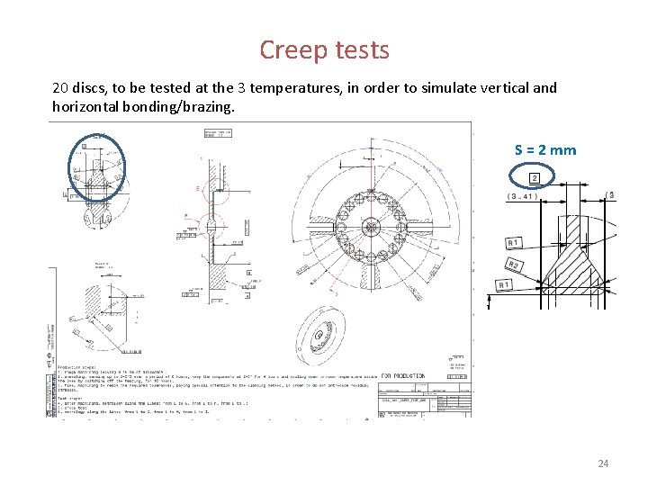 Creep tests 20 discs, to be tested at the 3 temperatures, in order to