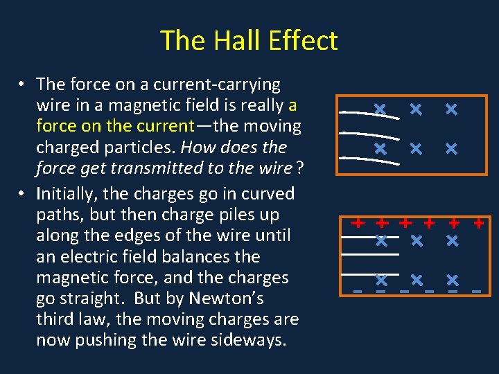 The Hall Effect • The force on a current-carrying wire in a magnetic field