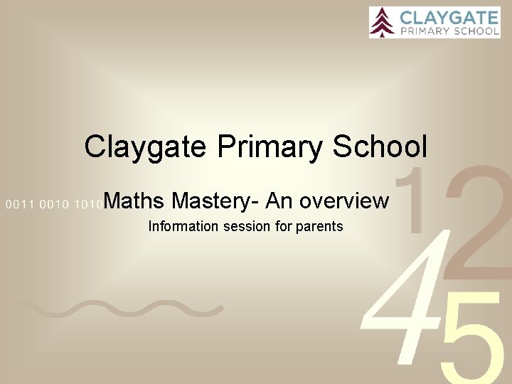 Claygate Primary School Maths Mastery- An overview Information session for parents 