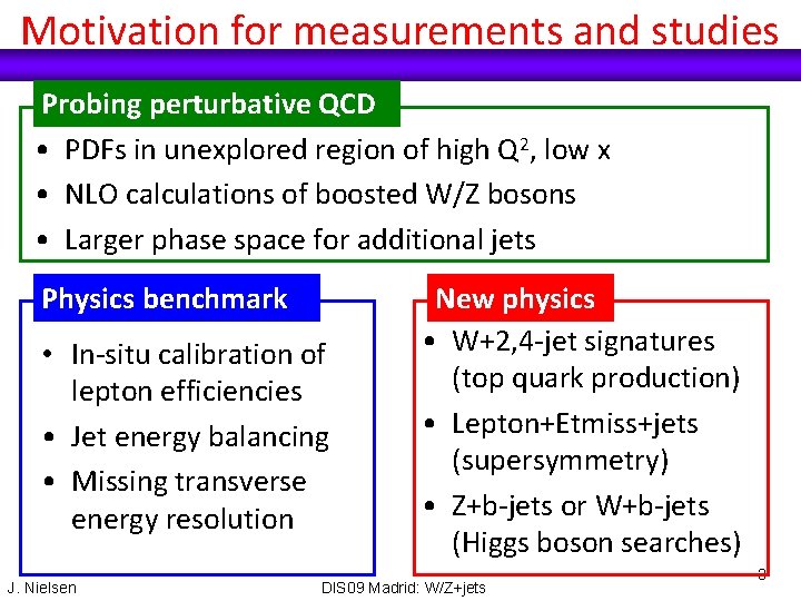 Motivation for measurements and studies Probing perturbative QCD • PDFs in unexplored region of