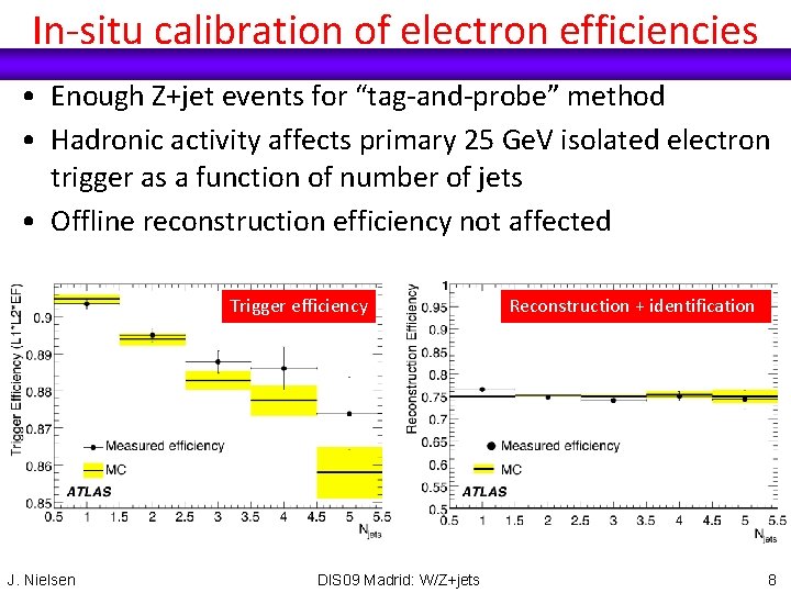 In-situ calibration of electron efficiencies • Enough Z+jet events for “tag-and-probe” method • Hadronic