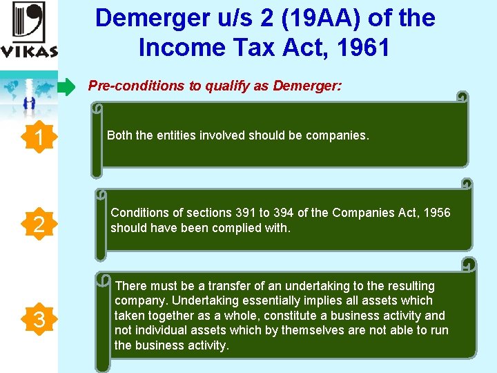 Demerger u/s 2 (19 AA) of the Income Tax Act, 1961 Pre-conditions to qualify