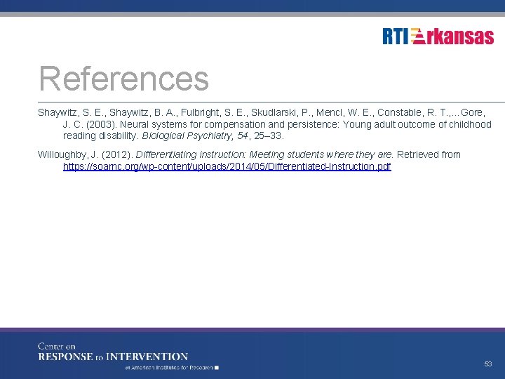 References Shaywitz, S. E. , Shaywitz, B. A. , Fulbright, S. E. , Skudlarski,