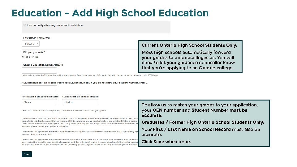 Education - Add High School Education Current Ontario High School Students Only: Most high