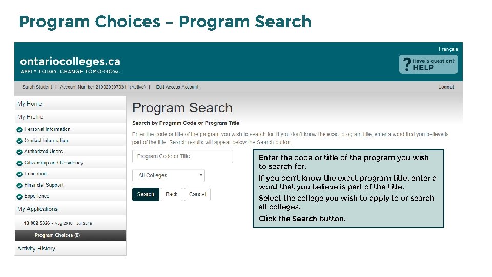 Program Choices – Program Search Enter the code or title of the program you