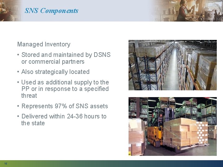 SNS Components Managed Inventory • Stored and maintained by DSNS or commercial partners •