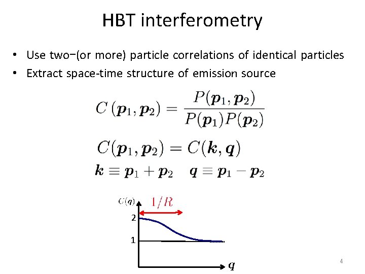 HBT interferometry • Use two-(or more) particle correlations of identical particles • Extract space-time
