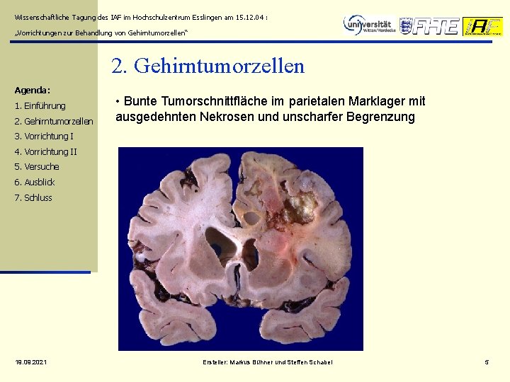 Wissenschaftliche Tagung des IAF im Hochschulzentrum Esslingen am 15. 12. 04 : „Vorrichtungen zur