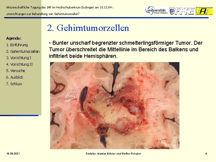 Wissenschaftliche Tagung des IAF im Hochschulzentrum Esslingen am 15. 12. 04 : „Vorrichtungen zur