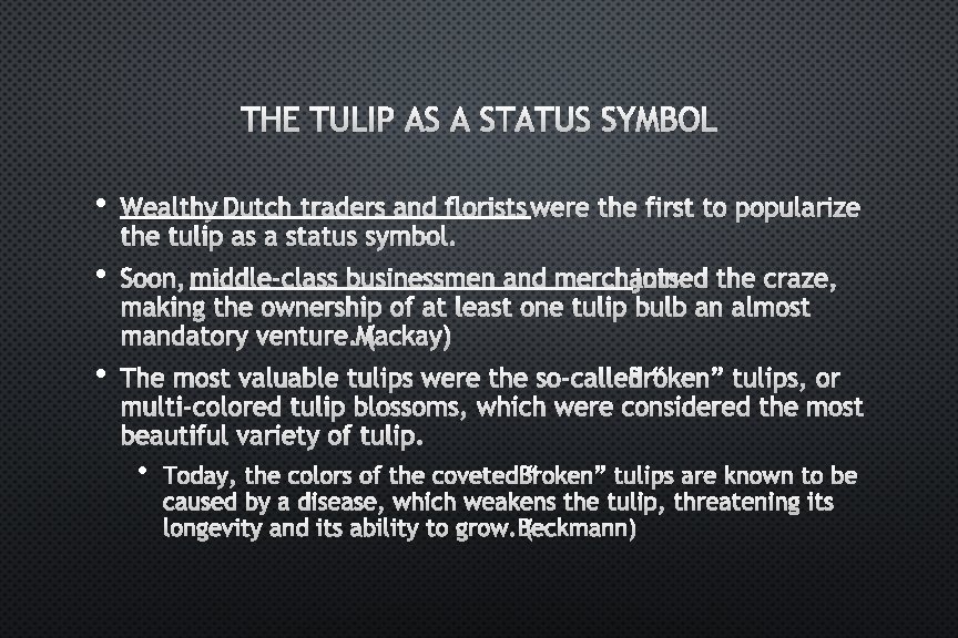 THE TULIP AS A STATUS SYMBOL • WEALTHY DUTCH TRADERS AND FLORISTS WERE THE