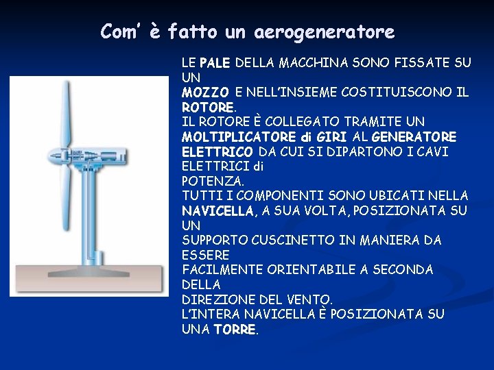 Com’ è fatto un aerogeneratore LE PALE DELLA MACCHINA SONO FISSATE SU UN MOZZO