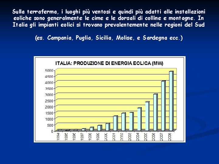 Sulla terraferma, i luoghi più ventosi e quindi più adatti alle installazioni eoliche sono