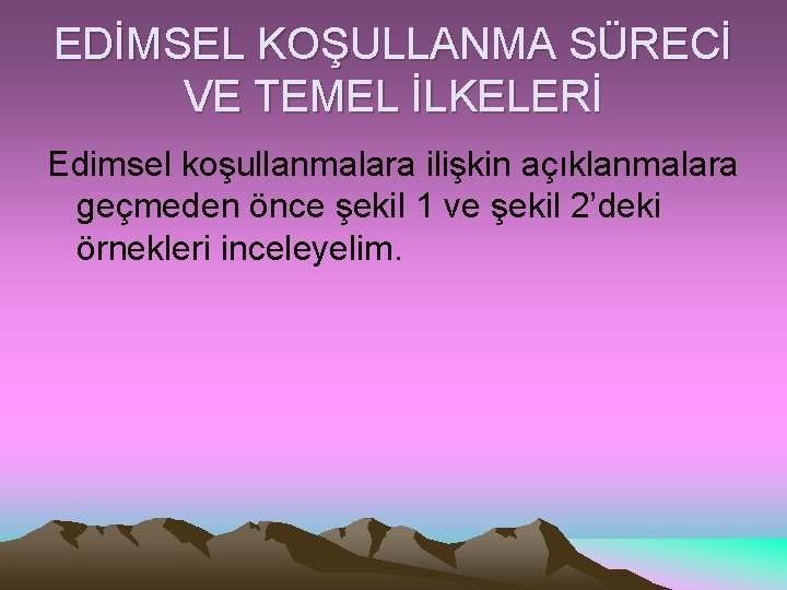 EDİMSEL KOŞULLANMA SÜRECİ VE TEMEL İLKELERİ Edimsel koşullanmalara ilişkin açıklanmalara geçmeden önce şekil 1