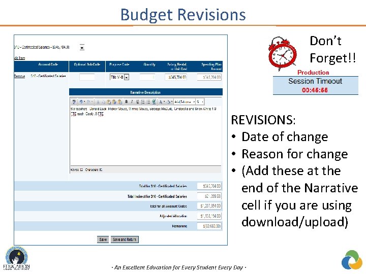 Budget Revisions Don’t Forget!! REVISIONS: • Date of change • Reason for change •